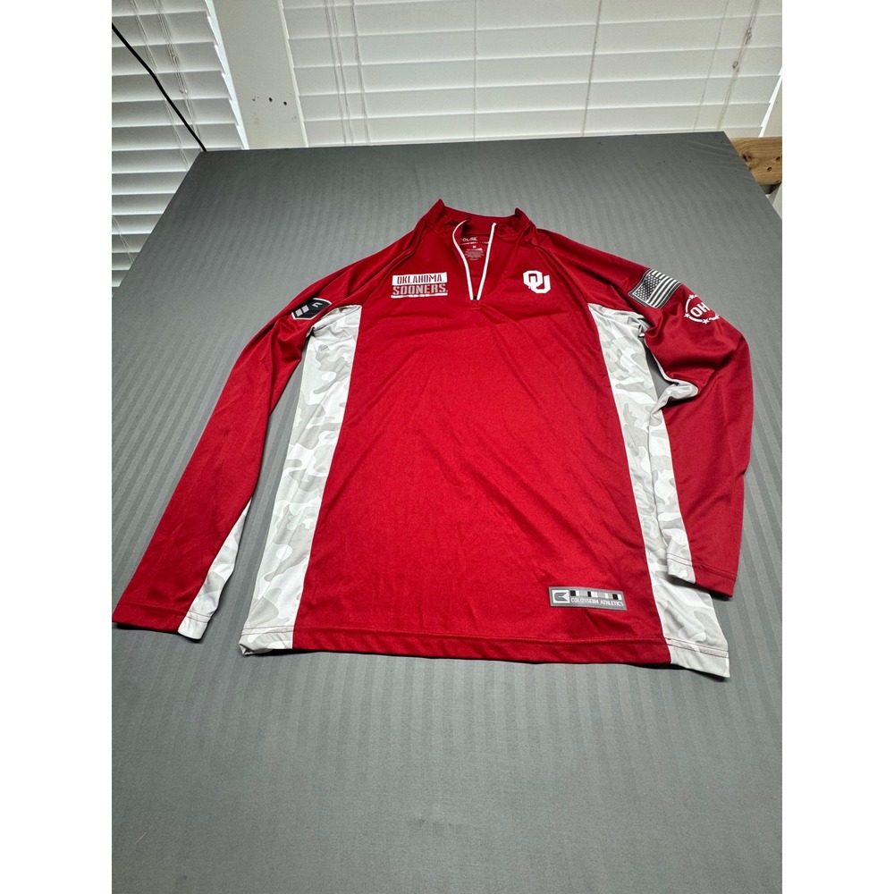 Colosseum Oklahoma Sooners Mens Crimson Camo OHT Quarter Zip Pullover Medium